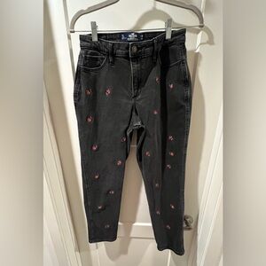 Embroidered Black High-Rise Mom Jeans